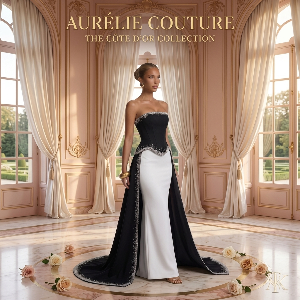 Veloria Monochrome Reverie Gown — Black & Ivory Beaded Couture