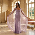 Veloria Lavender Constellation Gown — Beaded Cape Sleeve Couture