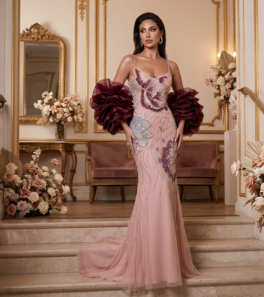 Rose Noir Butterfly Mermaid Gown